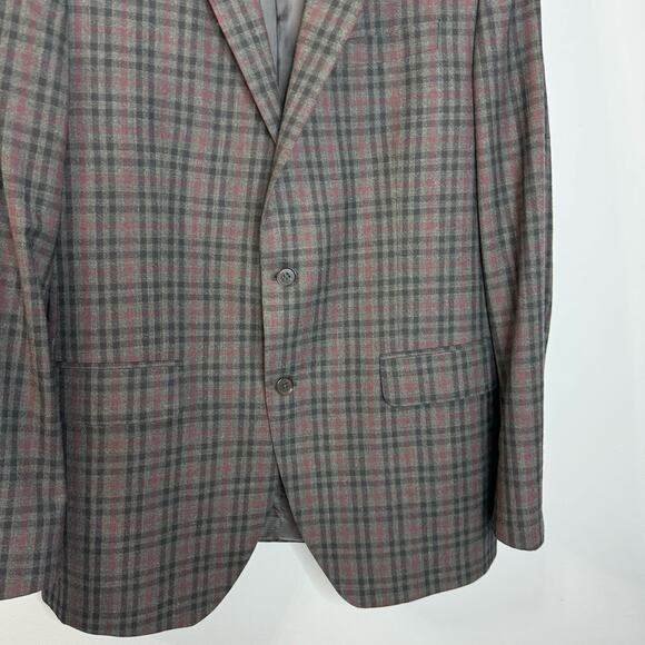 Coppley Esquire Mens Grey Plaid Multi Two Button Wool Blazer Jacket Classic 44T - Picture 4 of 11